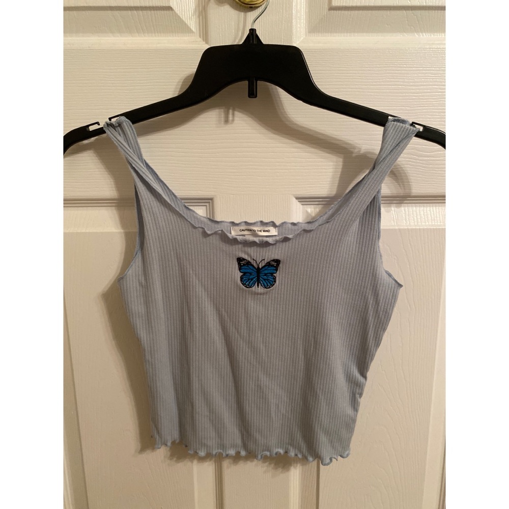 Caution To The Wind Blue Ribbed Crop Top